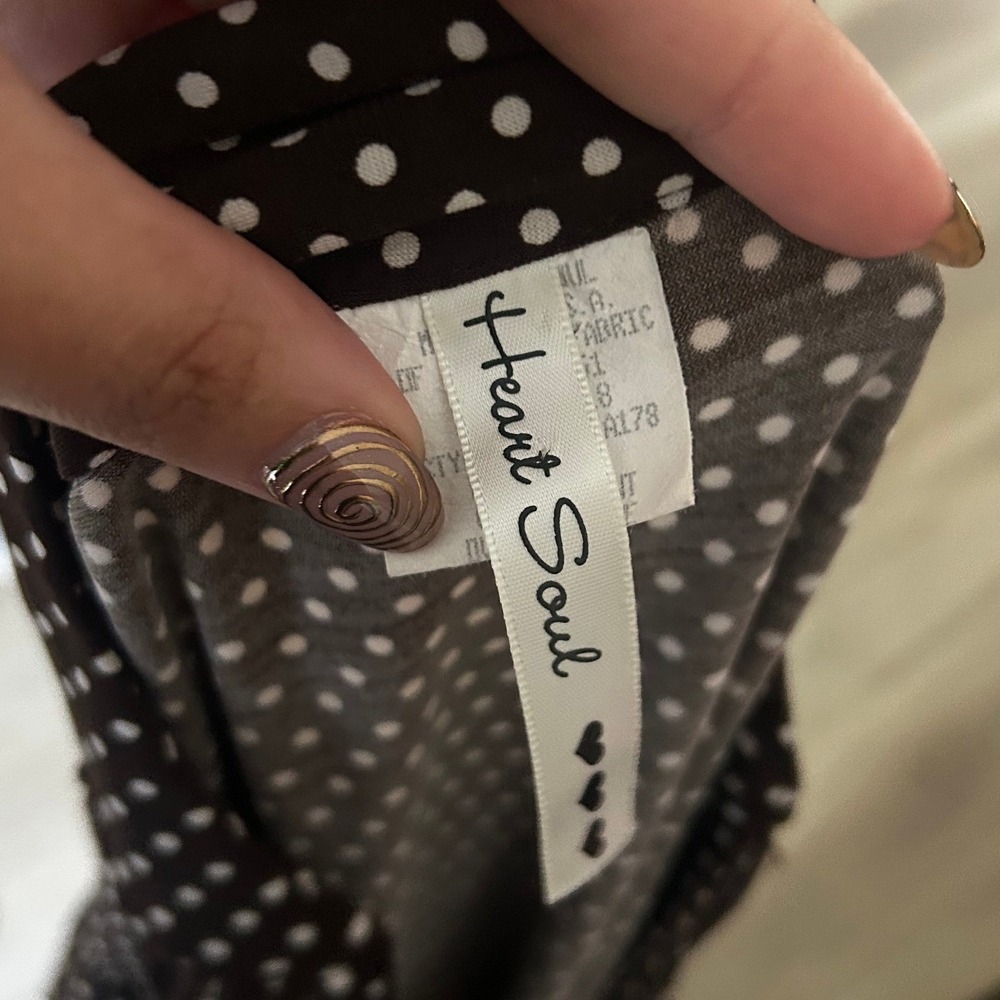 Vintage Y2K Heart Soul Polka Dot Top Medium Brown Ruffle V-Neck Cinched Tie Back - Picture 4 of 5
